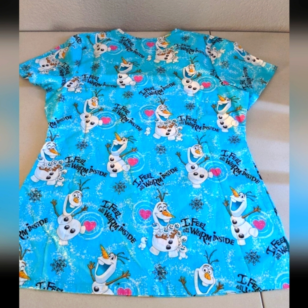 Disney Frozen Olaf Snowman Medical Office Scrub Top Uniform Holiday Costume